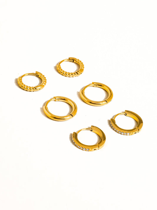 Claude CZ Hoops Earring 18K Gold Non-Tarnish: Yellow Gold