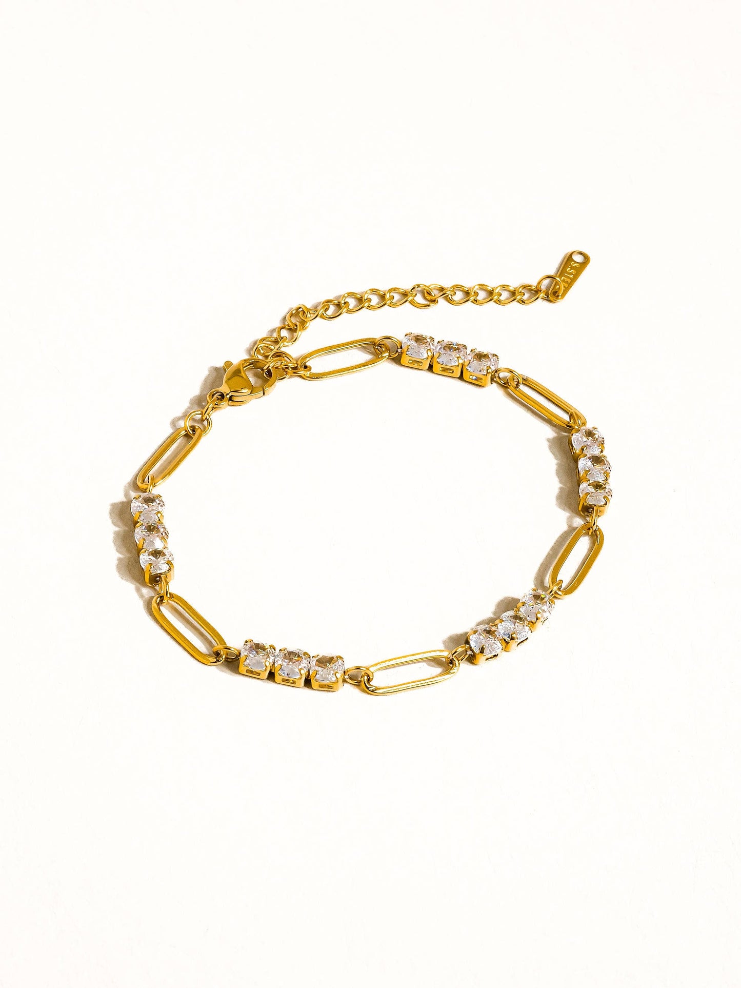 Basil Rhinestone Chain Bracelet - 18K Gold Plated Non-Tarnish