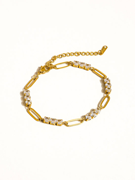 Basil Rhinestone Chain Bracelet - 18K Gold Plated Non-Tarnish