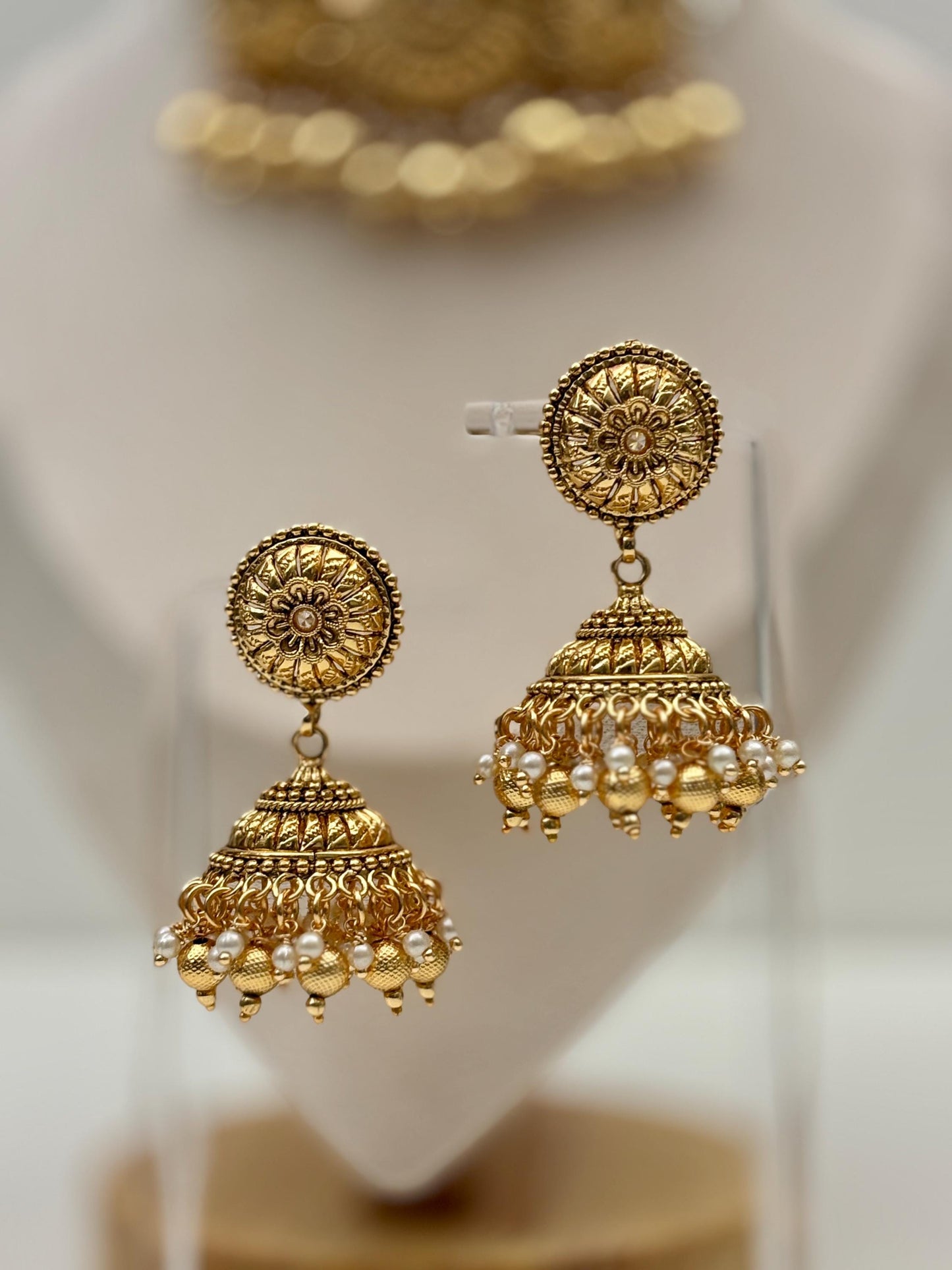 Gold Choker Necklace Set - Jhumka Earrings, Tikka