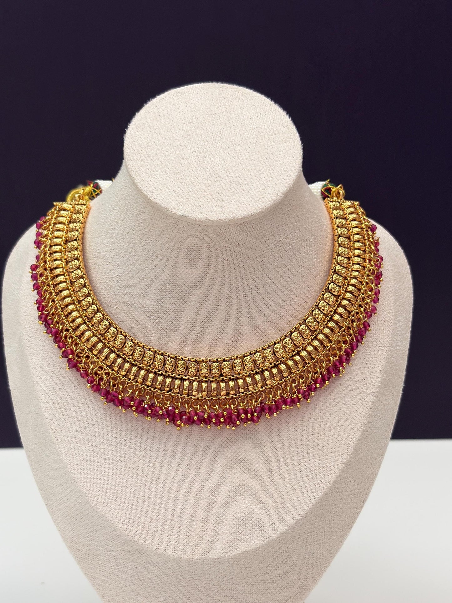 Gold Necklace Choker Set with Jhumka Earrings & Maang Tikka