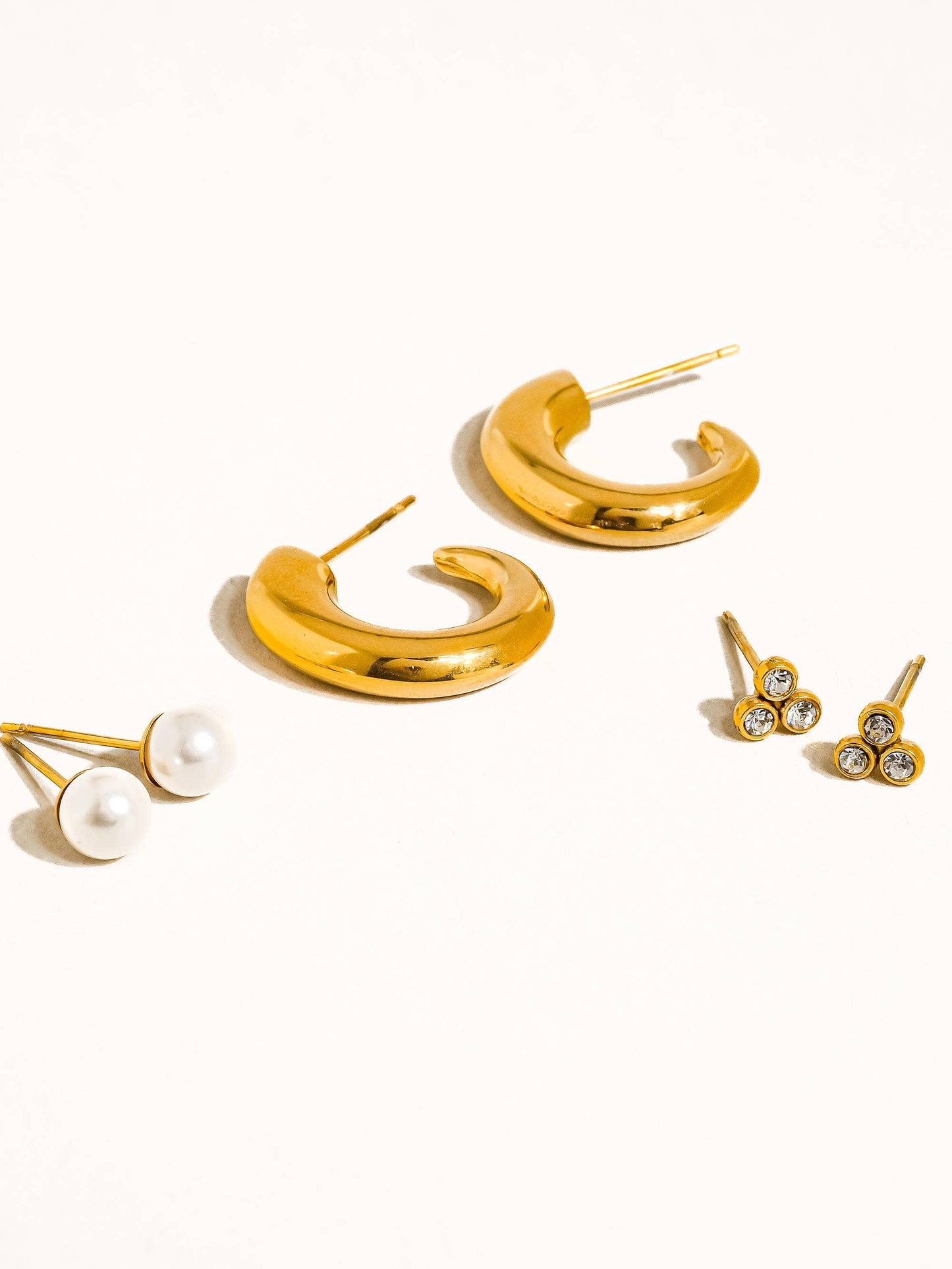 Carine Hoops, Pearl, CZ Earring 18K Gold Non-Tarnish: Yellow Gold