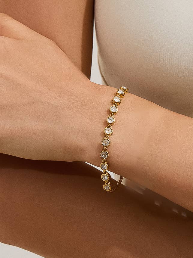 Ambrosia Rhinestone Chain Bracelet 18K Gold Non-Tarnish: Yellow Gold