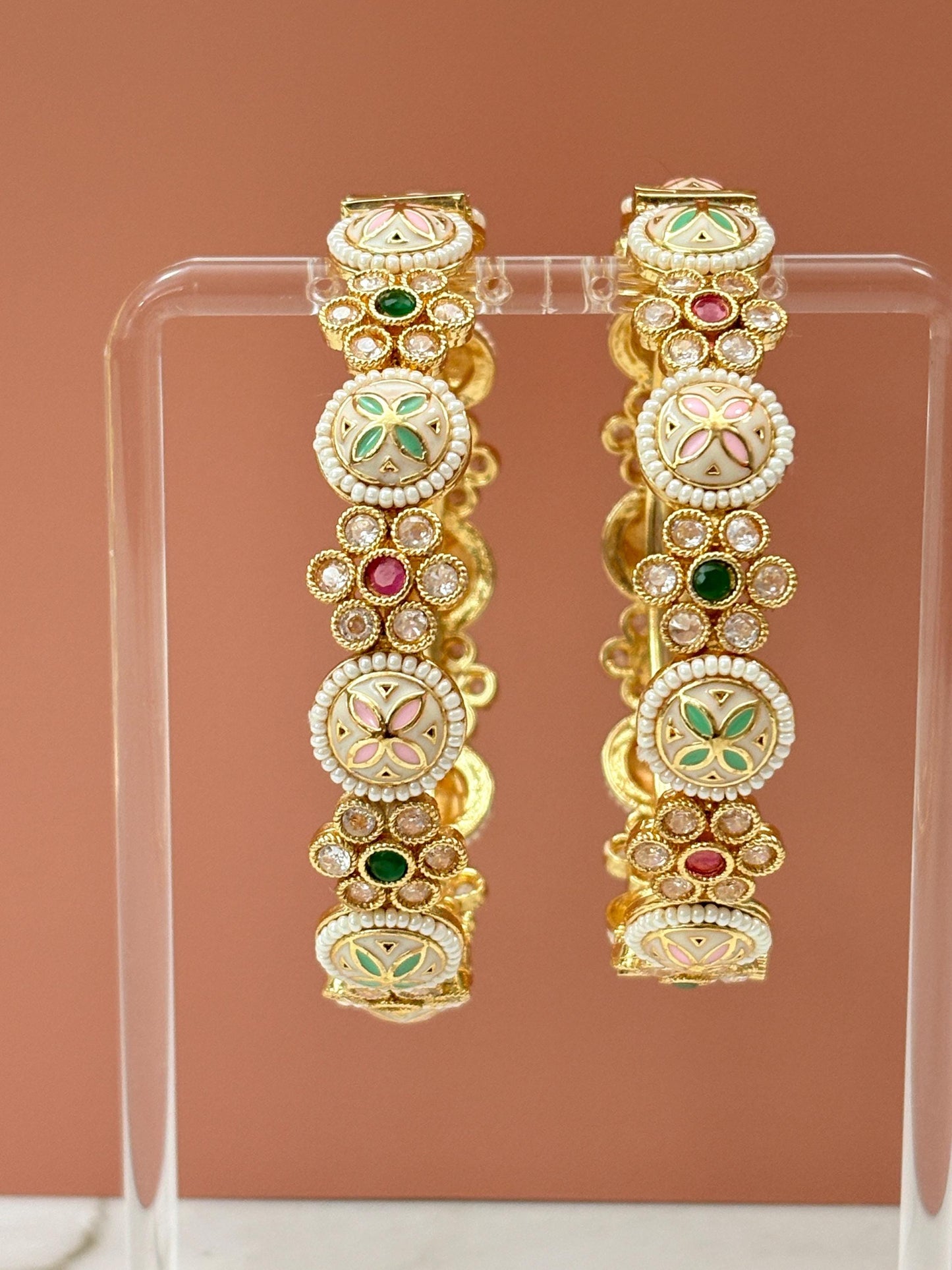 Pastel Meenakari Polki Gold Bangle Set (Set of 2)