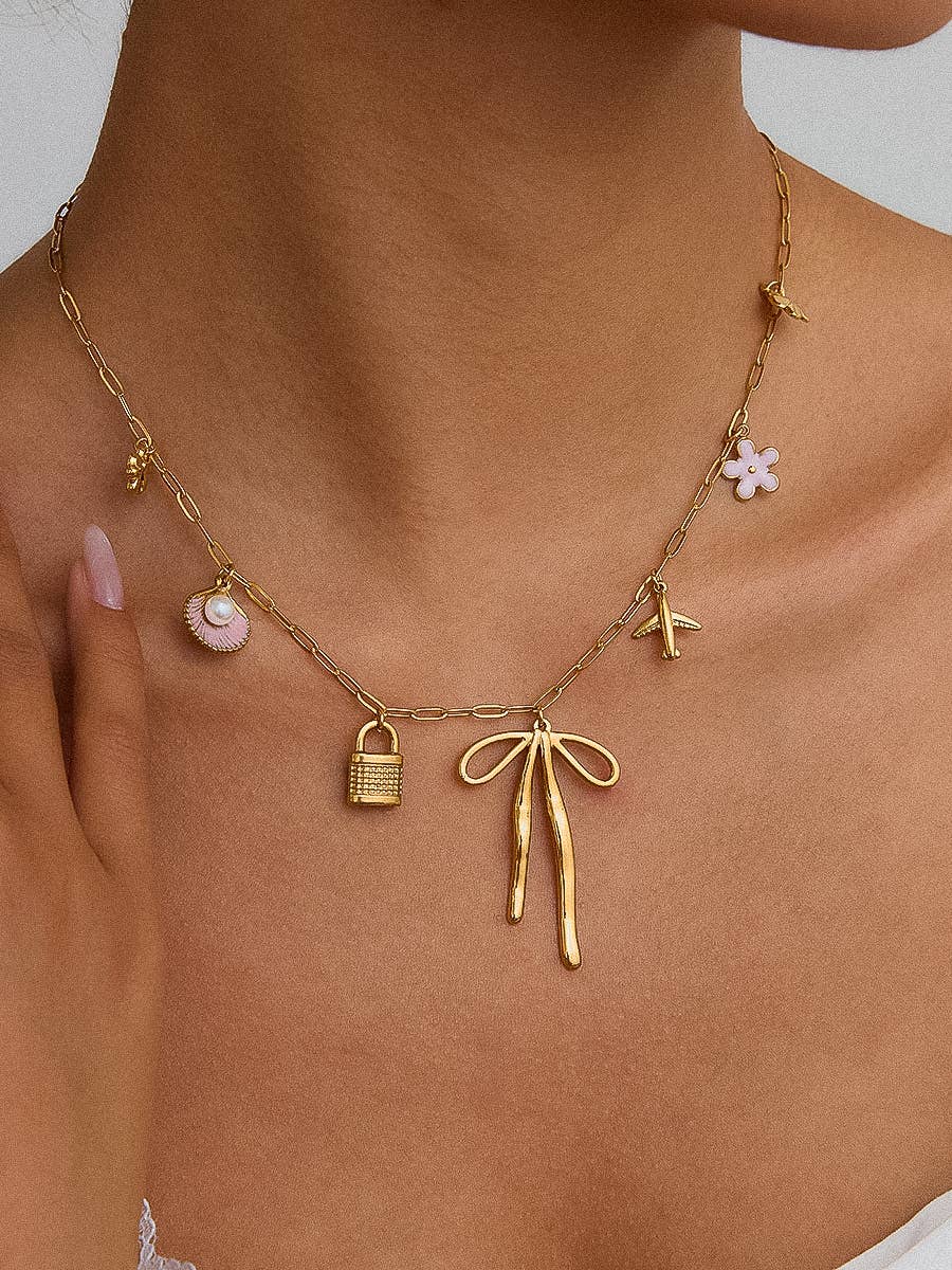 Tyla Bow Charm Necklace 18K Gold Non-Tarnish: Yellow Gold