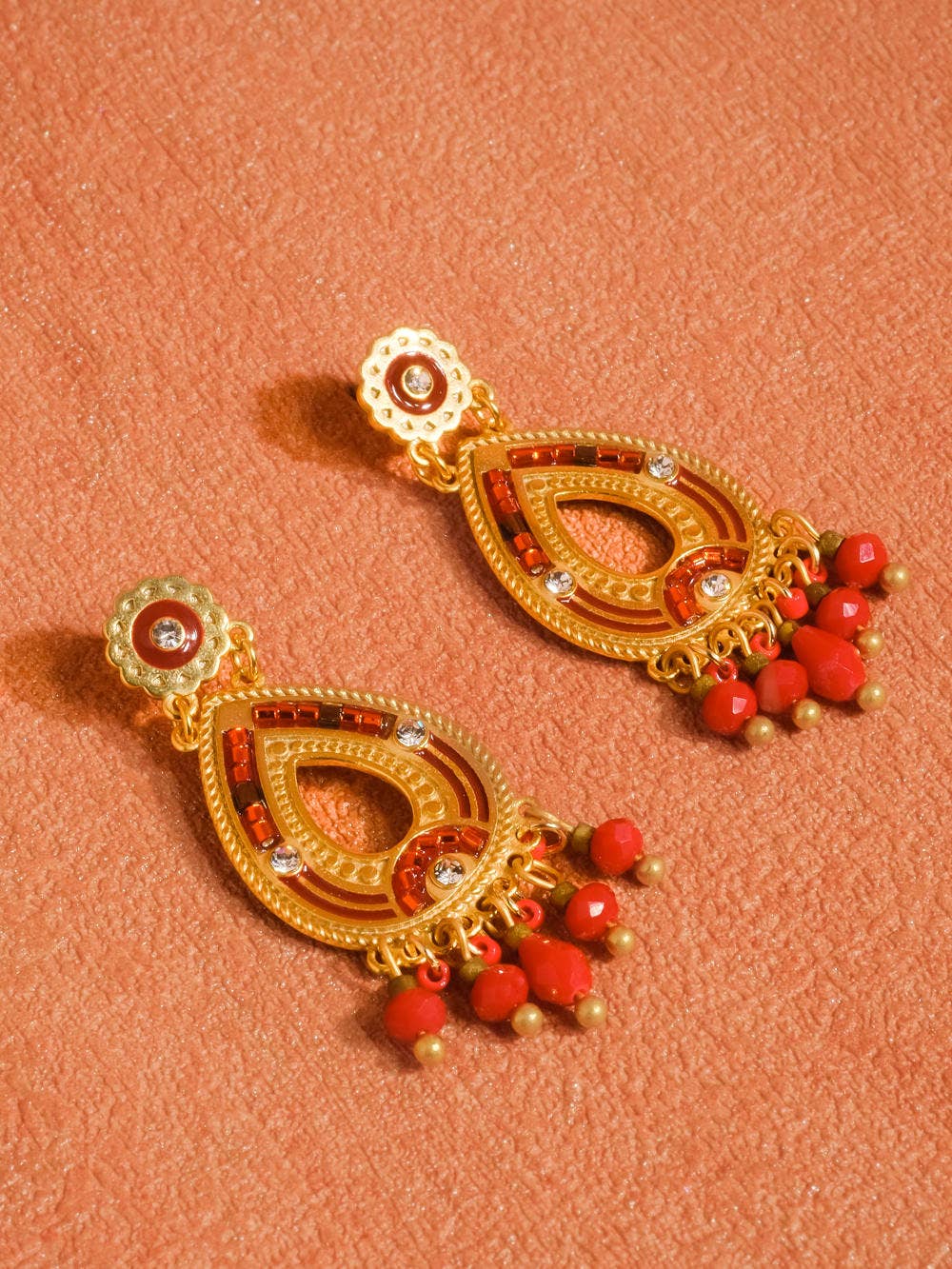 Hayward Boho Oval Tassel Earring 18K Gold: Red