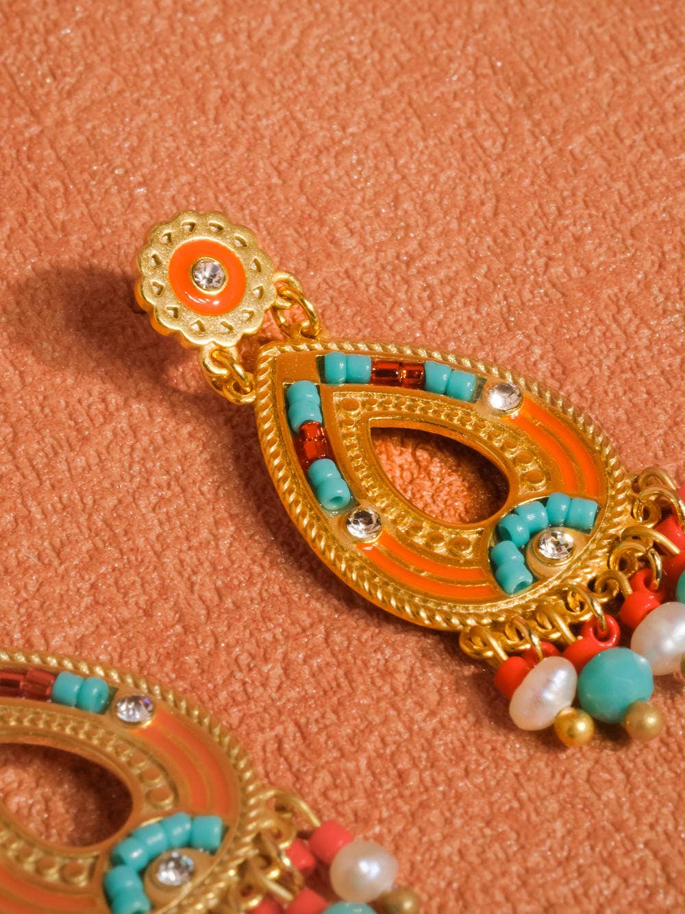 Hayward Boho Oval Tassel Earring 18K Gold: Red