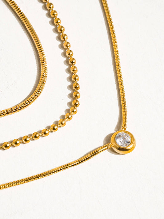 Paulette Trilayer CZ Chain Necklace 18K Gold Non-Tarnish: Yellow Gold