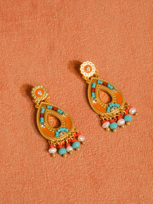 Hayward Boho Oval Tassel Earring 18K Gold: Blue