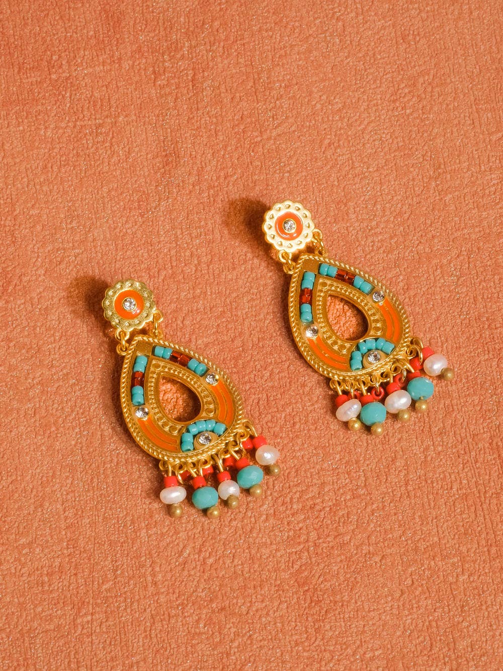 Hayward Boho Oval Tassel Earring 18K Gold: Red