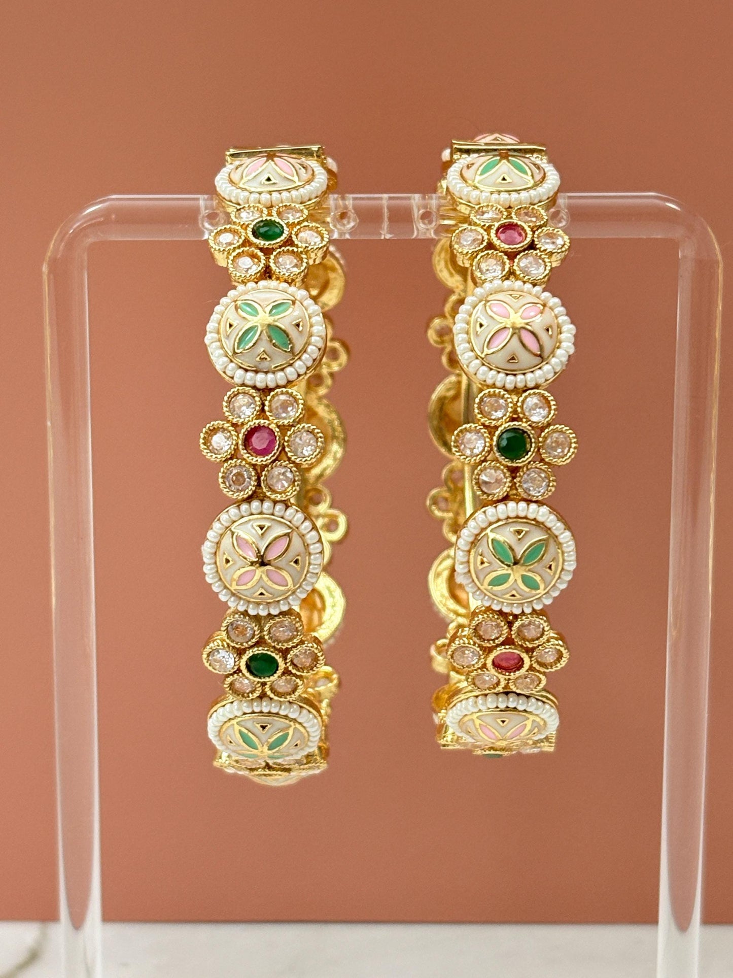 Pastel Meenakari Polki Gold Bangle Set (Set of 2)