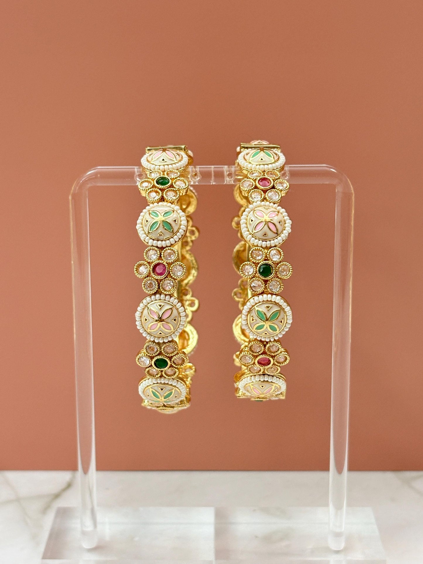 Pastel Meenakari Polki Gold Bangle Set (Set of 2)