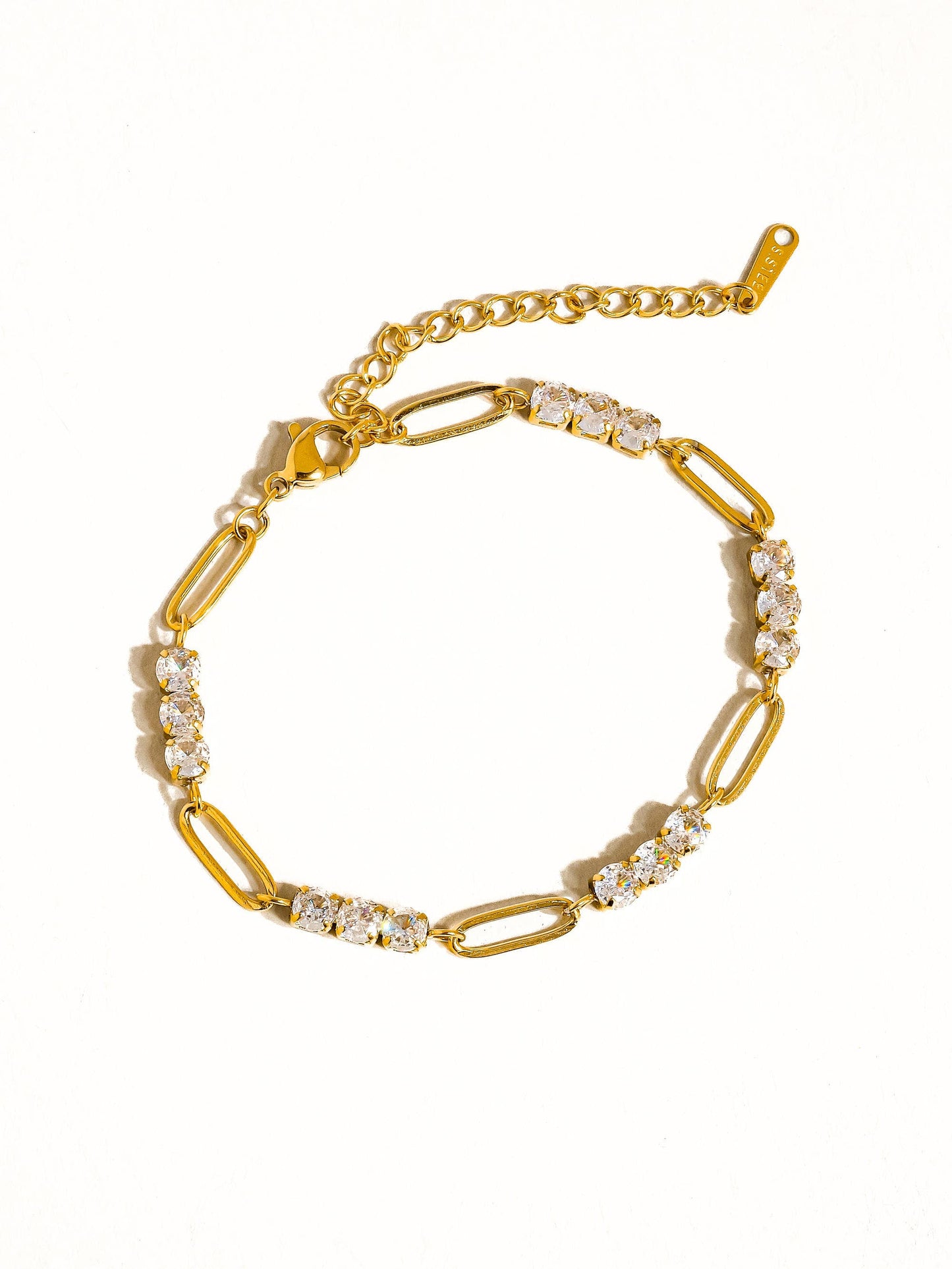 Basil Rhinestone Chain Bracelet - 18K Gold Plated Non-Tarnish