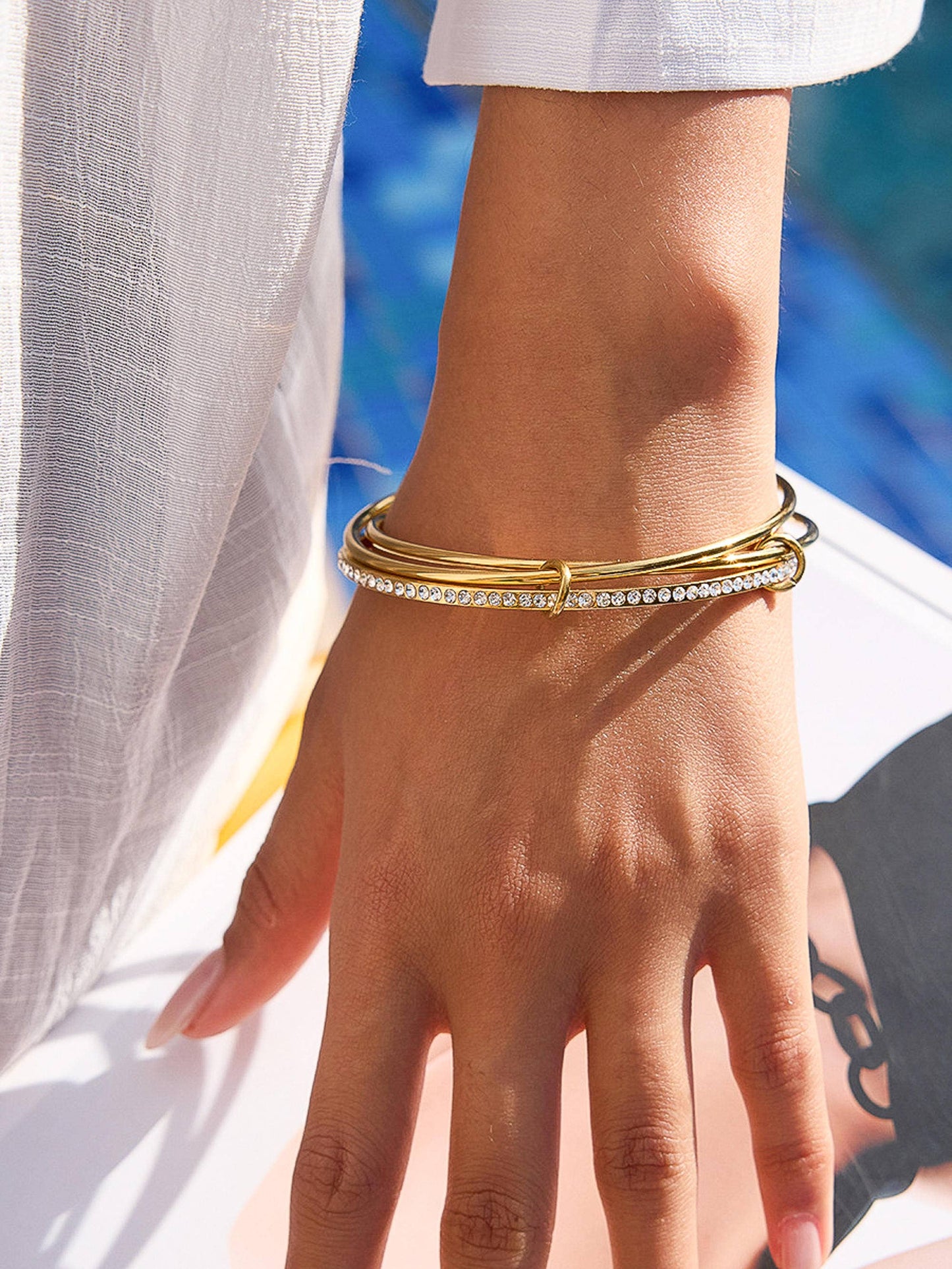 Frisson Rhinestone Stack Bracelet 18K Gold Non-Tarnish: Yellow Gold
