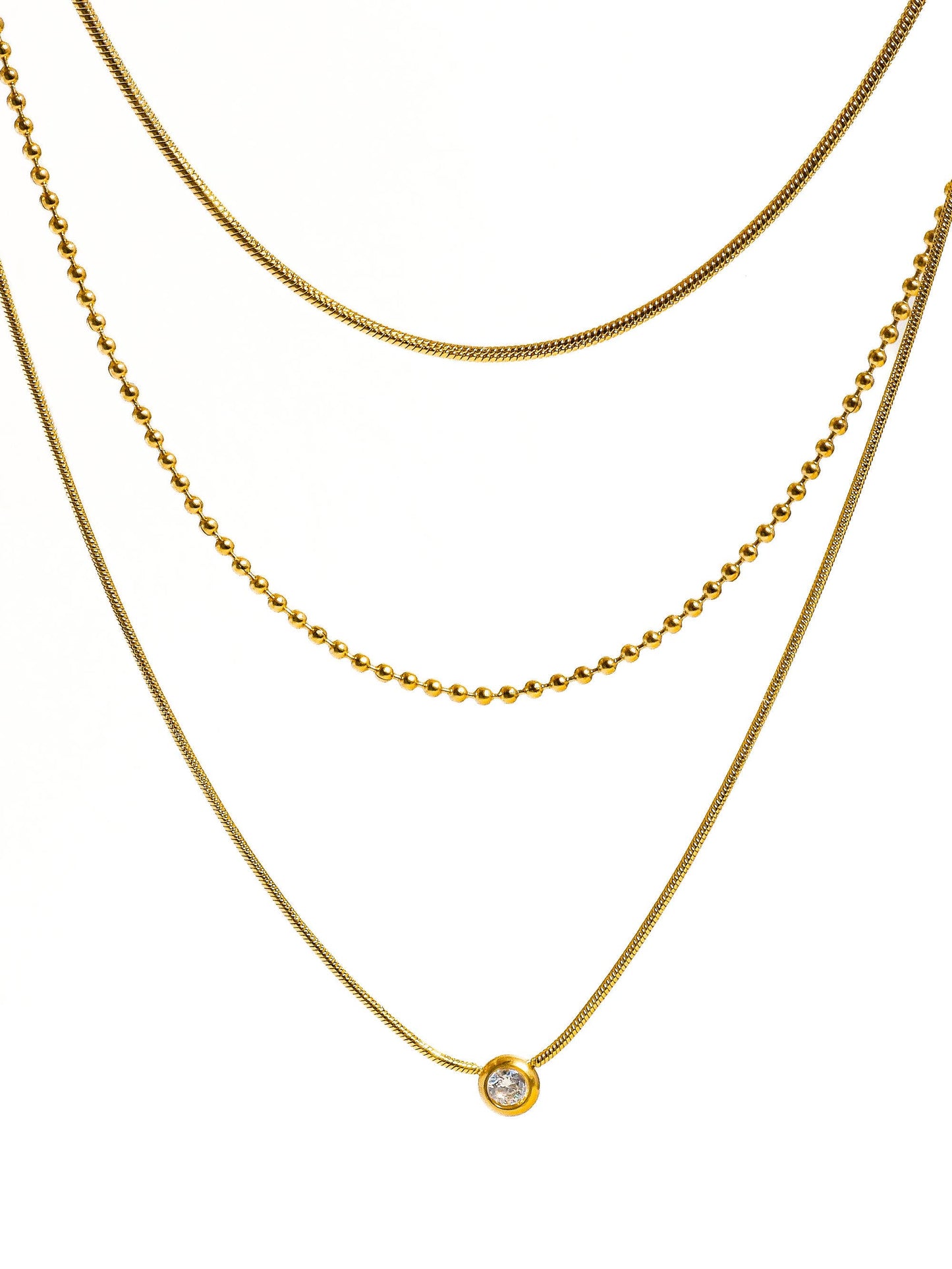 Paulette Trilayer CZ Chain Necklace 18K Gold Non-Tarnish: Yellow Gold