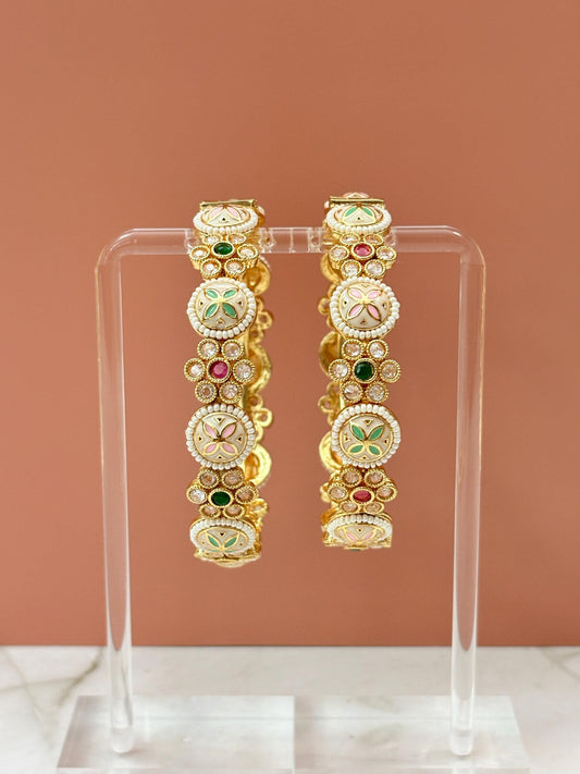 Pastel Meenakari Polki Gold Bangle Set (Set of 2)