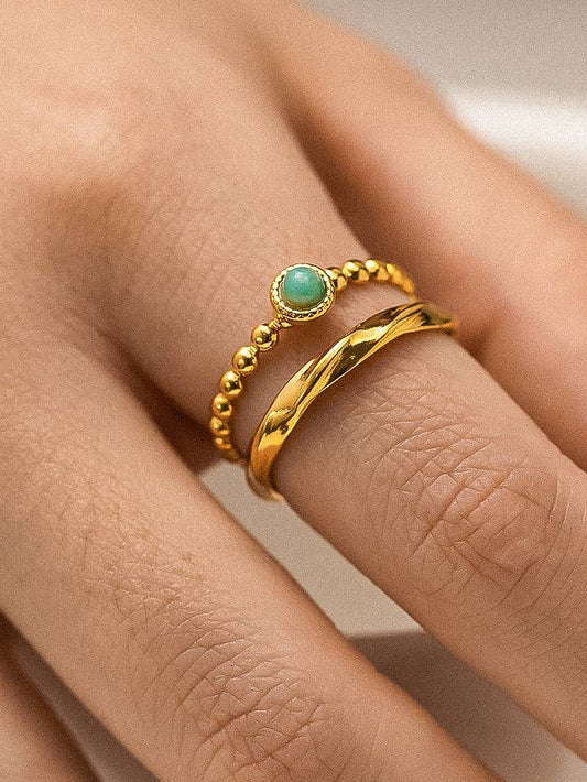 Lindy Layered Stone Ring 18K Gold Non-Tarnish: Turquoise