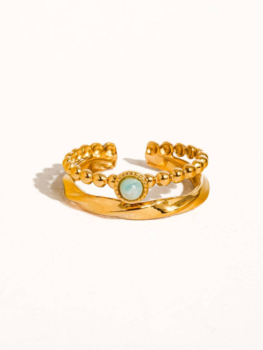 Lindy Layered Stone Ring 18K Gold Non-Tarnish: Turquoise