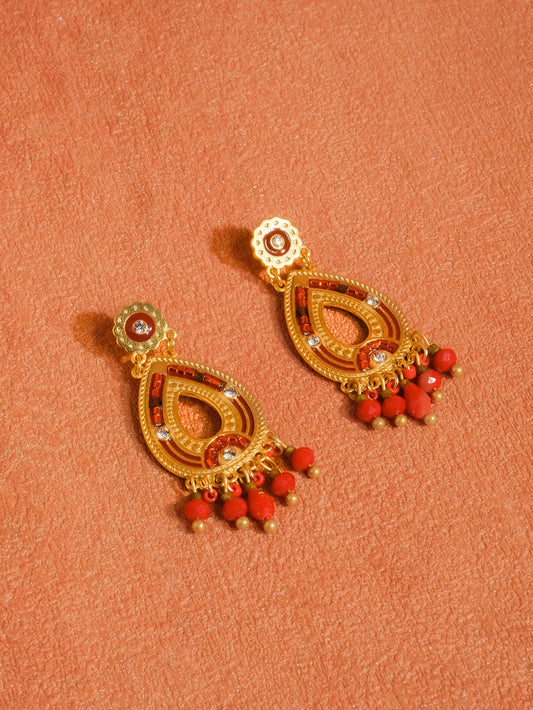 Hayward Boho Oval Tassel Earring 18K Gold: Red